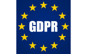scritta GDPR circondata da stelle su sfondo blu